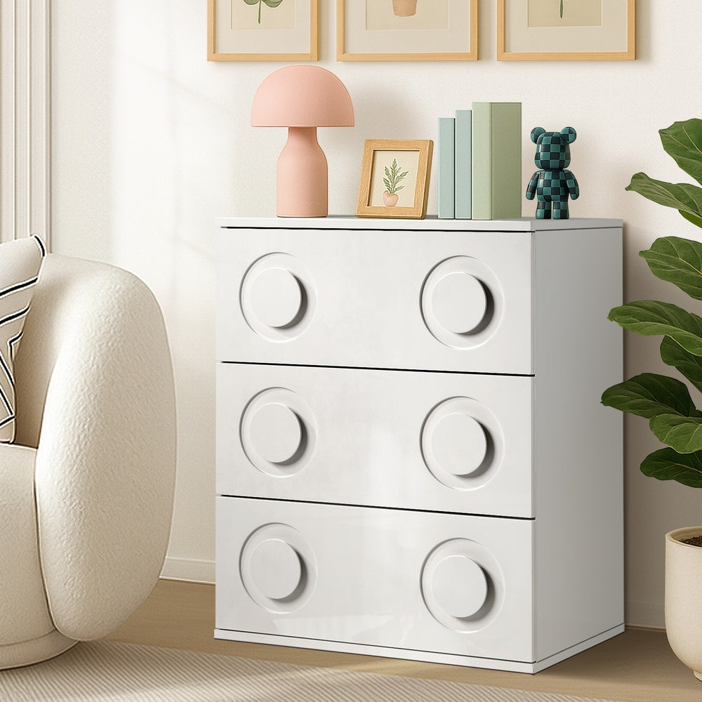 Oikiture 3 Chest of Drawers Cabinet Bedroom Dresser Night Stand White-Chest of Drawers-PEROZ Accessories