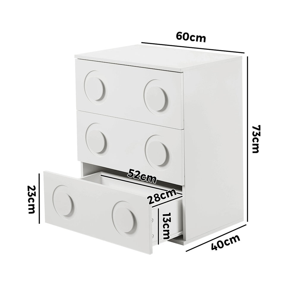Oikiture 3 Chest of Drawers Cabinet Bedroom Dresser Night Stand White-Chest of Drawers-PEROZ Accessories