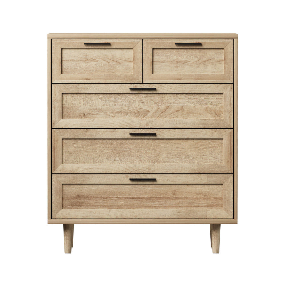 Oikiture 5 Chest of Drawers Dresser Tallboy Natural-Chest of Drawers-PEROZ Accessories