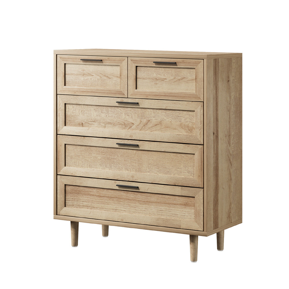 Oikiture 5 Chest of Drawers Dresser Tallboy Natural-Chest of Drawers-PEROZ Accessories