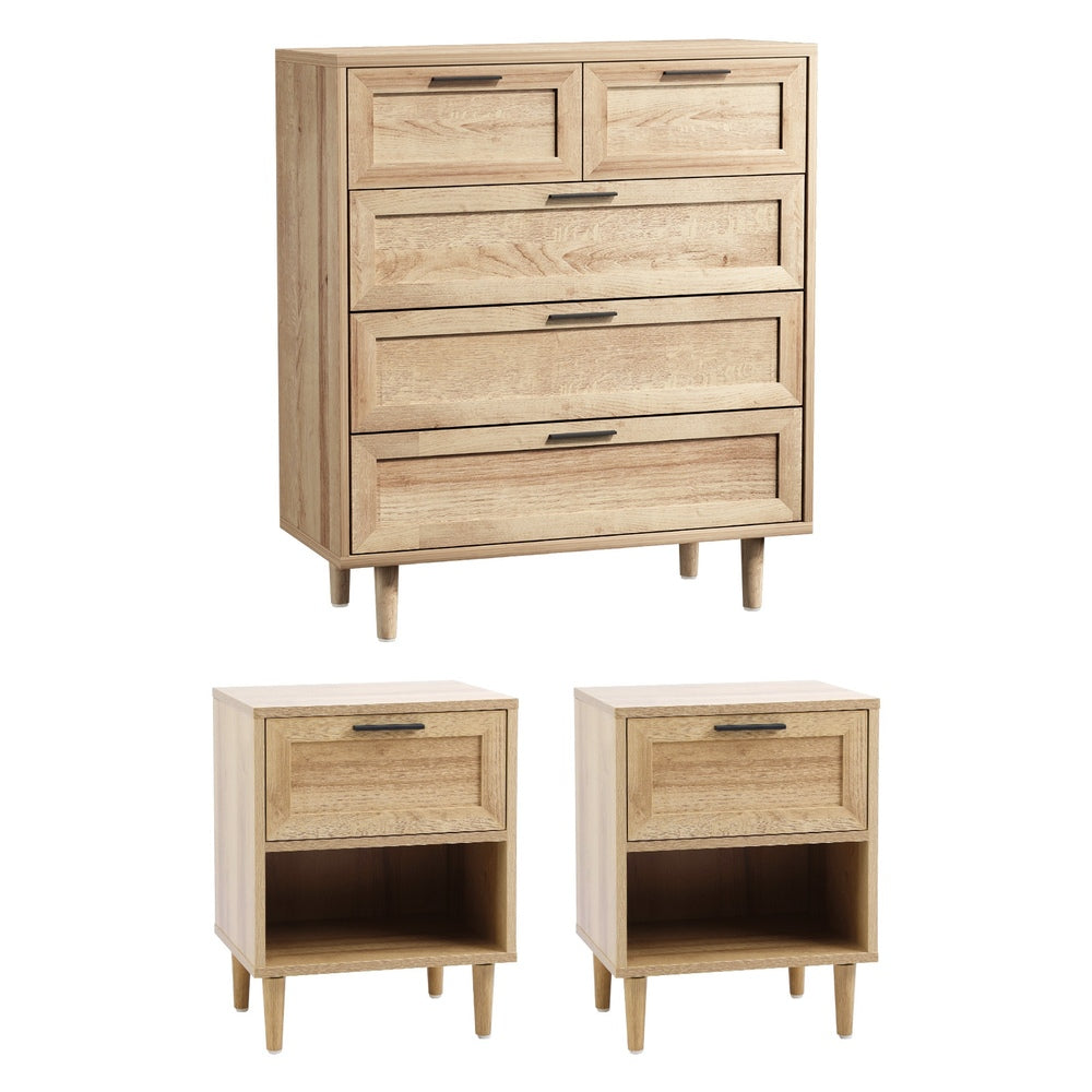 Oikiture 5 Chest of Drawers and 2 Bedside Tables Bedroom Set-Bedroom Set-PEROZ Accessories