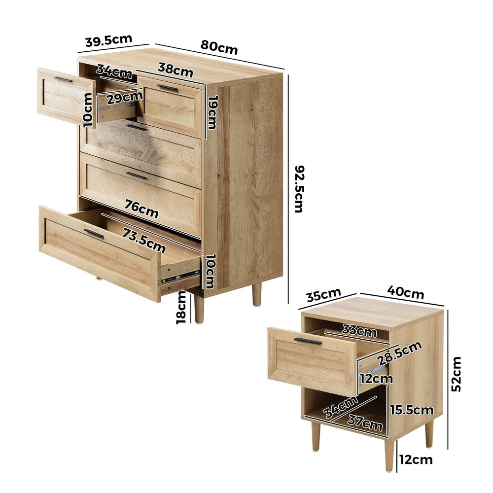 Oikiture 5 Chest of Drawers and 2 Bedside Tables Bedroom Set-Bedroom Set-PEROZ Accessories