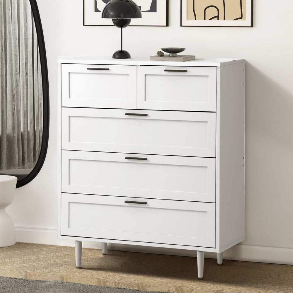 Oikiture 5 Chest of Drawers Dresser Tallboy White-Chest of Drawers-PEROZ Accessories