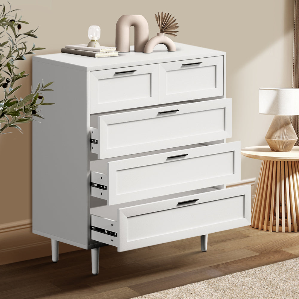 Oikiture 5 Chest of Drawers Dresser Tallboy White-Chest of Drawers-PEROZ Accessories