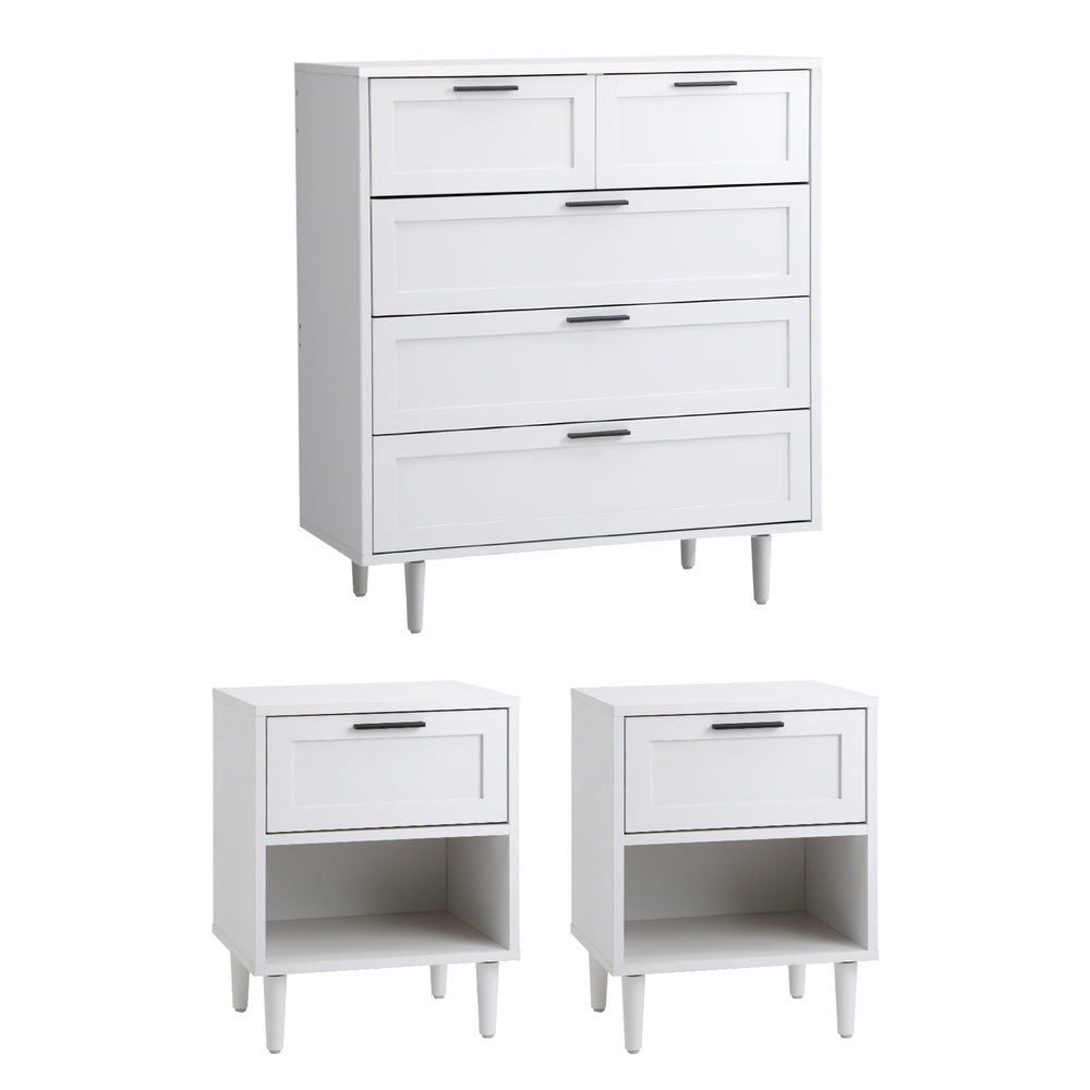 Oikiture Bedroom Set 5 Chest of Drawers and 2 Bedside Tables White-Bedroom Set-PEROZ Accessories
