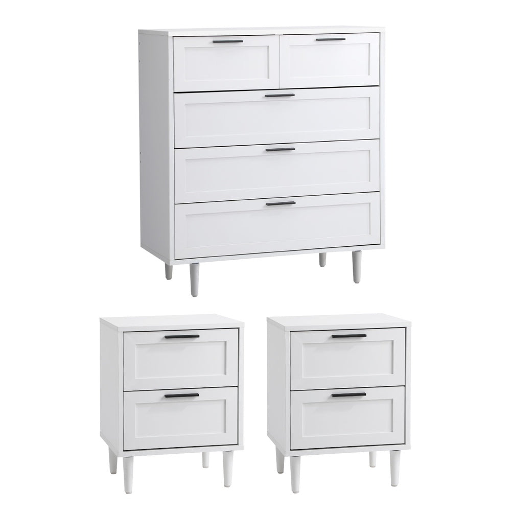 Oikiture 5 Chest of Drawers and 2 Bedside Tables Bedroom Set White-Bedroom Set-PEROZ Accessories