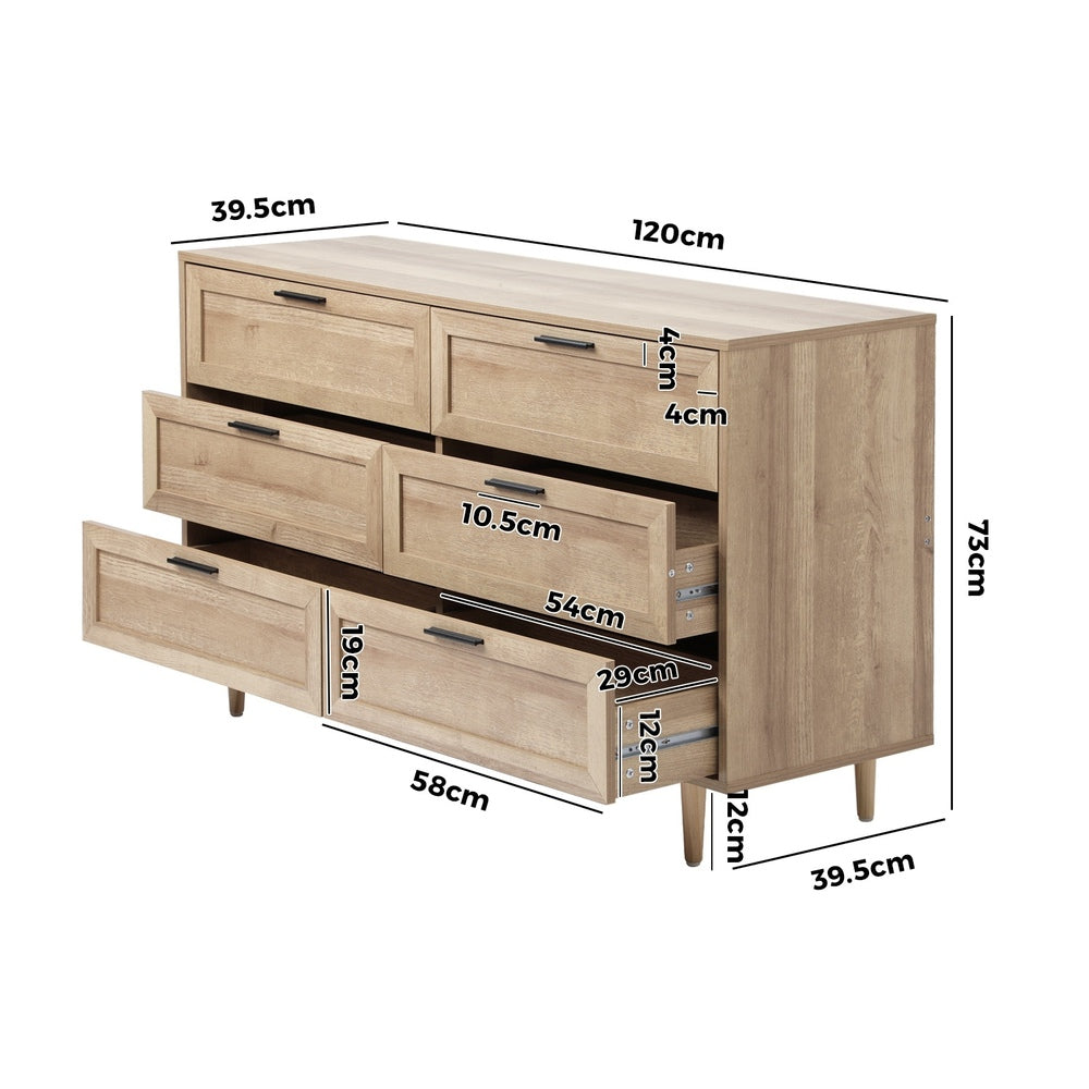 Oikiture 6 Chest of Drawers Dresser Tallboy Natural-Chest of Drawers-PEROZ Accessories