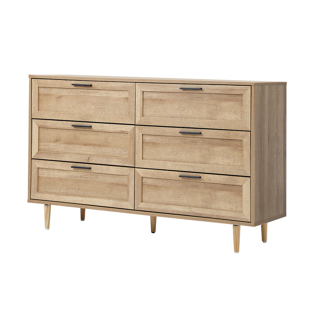Oikiture 6 Chest of Drawers Dresser Tallboy Natural-Chest of Drawers-PEROZ Accessories