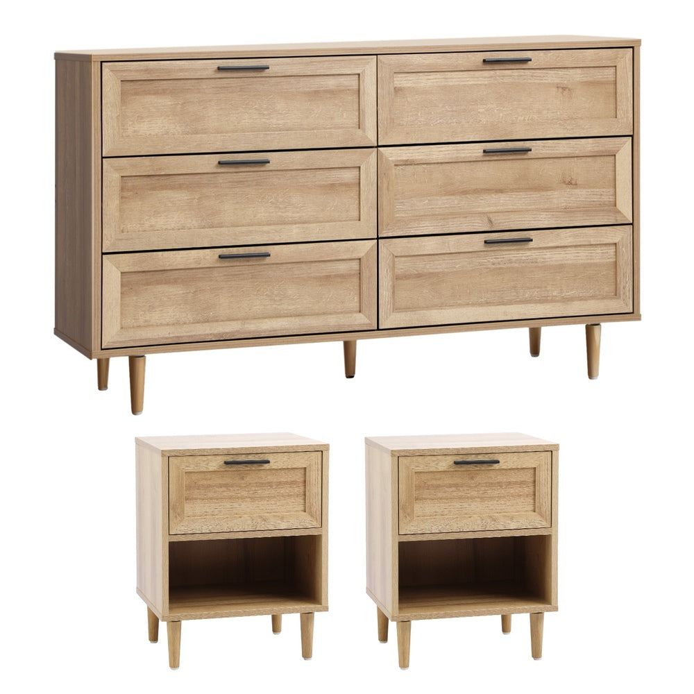 Oikiture 6 Chest of Drawers and 2 Bedside Tables Bedroom Set-Bedroom Set-PEROZ Accessories