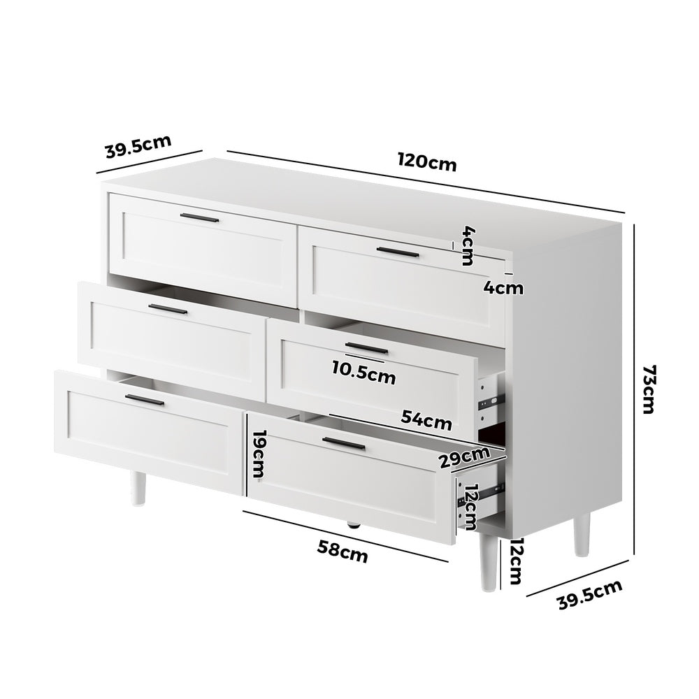 Oikiture 6 Chest of Drawers Dresser Tallboy White-Chest of Drawers-PEROZ Accessories
