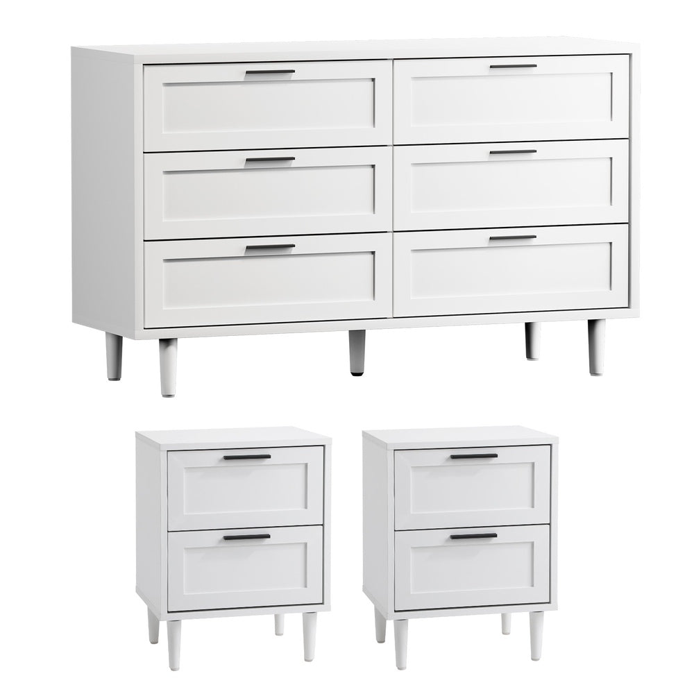 Oikiture 6 Chest of Drawers and 2 Bedside Tables Bedroom Set White-Bedroom Set-PEROZ Accessories