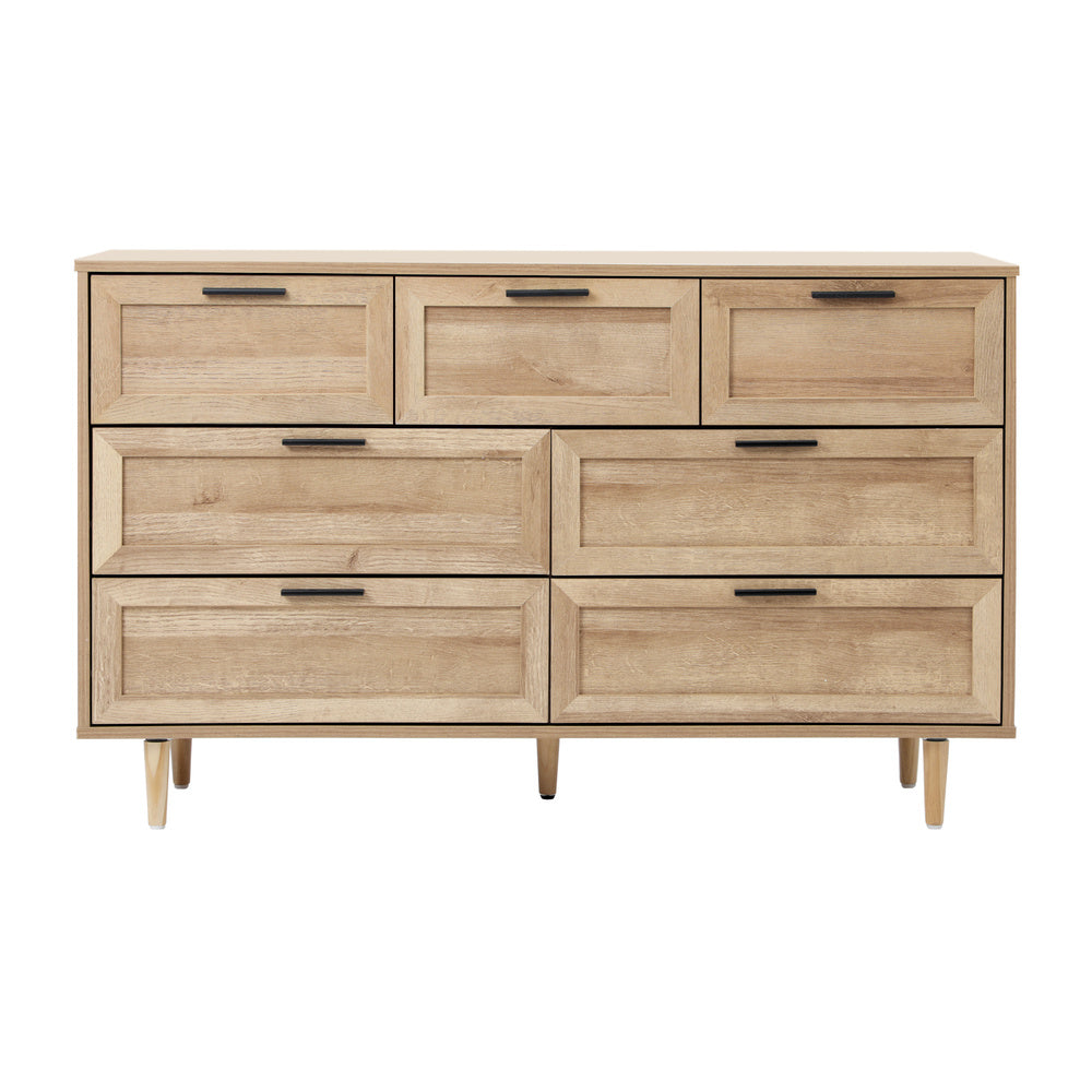 Oikiture 7 Chest of Drawers Dresser Tallboy Natural-Chest of Drawers-PEROZ Accessories