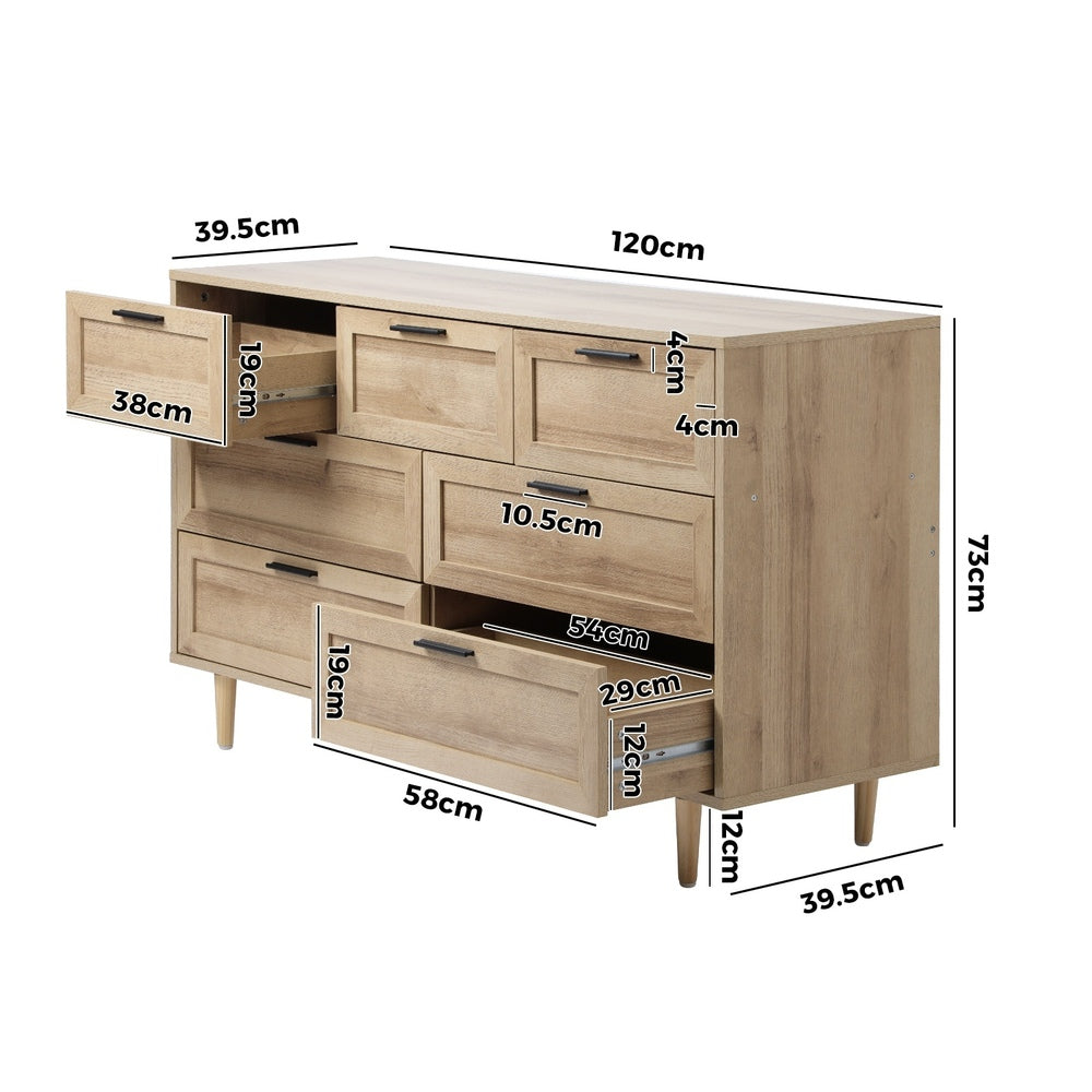 Oikiture 7 Chest of Drawers Dresser Tallboy Natural-Chest of Drawers-PEROZ Accessories