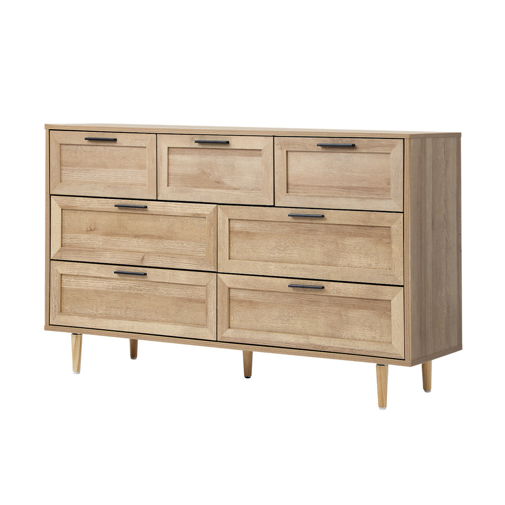 Oikiture 7 Chest of Drawers Dresser Tallboy Natural-Chest of Drawers-PEROZ Accessories