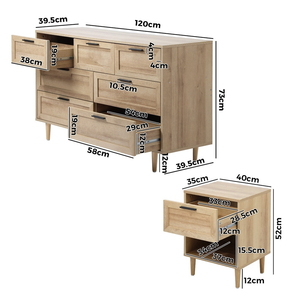 Oikiture 7 Chest of Drawers and 2 Bedside Tables Bedroom Set-Bedroom Set-PEROZ Accessories