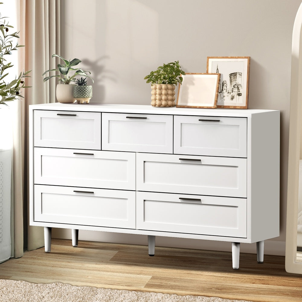 Oikiture 7 Chest of Drawers Dresser Tallboy White-Chest of Drawers-PEROZ Accessories