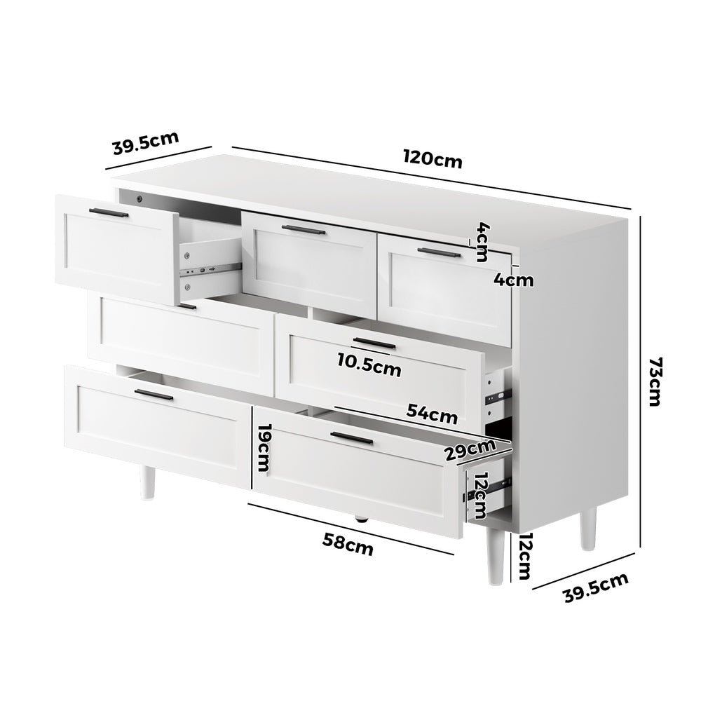 Oikiture 7 Chest of Drawers Dresser Tallboy White-Chest of Drawers-PEROZ Accessories