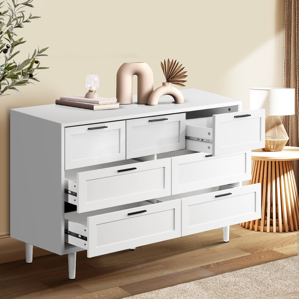 Oikiture 7 Chest of Drawers Dresser Tallboy White-Chest of Drawers-PEROZ Accessories
