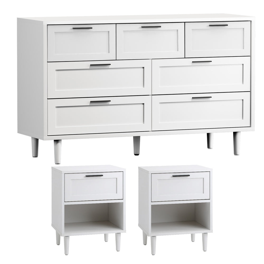 Oikiture Bedroom Set 7 Chest of Drawers and 2 Bedside Tables White-Bedroom Set-PEROZ Accessories