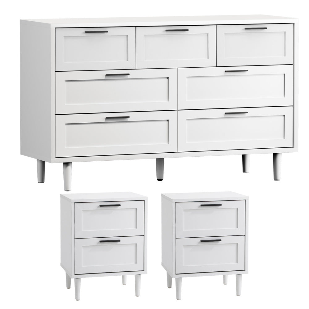 Oikiture 7 Chest of Drawers and 2 Bedside Tables Bedroom Set White-Bedroom Set-PEROZ Accessories