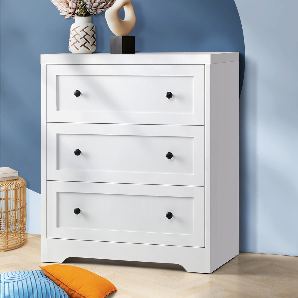 Oikiture 3 Chest of Drawers Tallboy Cabinet Bedside Table Hamptons Furniture-Chest of Drawers-PEROZ Accessories