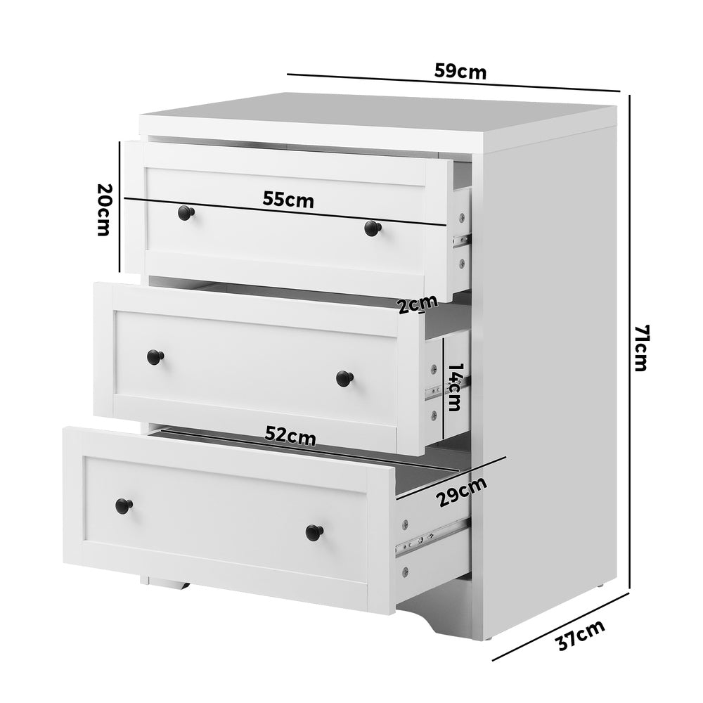 Oikiture 3 Chest of Drawers Tallboy Cabinet Bedside Table Hamptons Furniture-Chest of Drawers-PEROZ Accessories