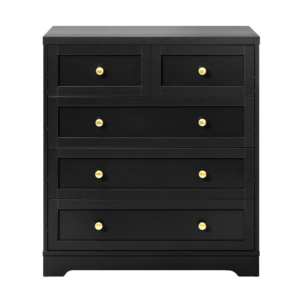 Oikiture Chest of Drawers with 5 Drawers Dresser Tallboy Storage Cabinet Black-Drawers-PEROZ Accessories