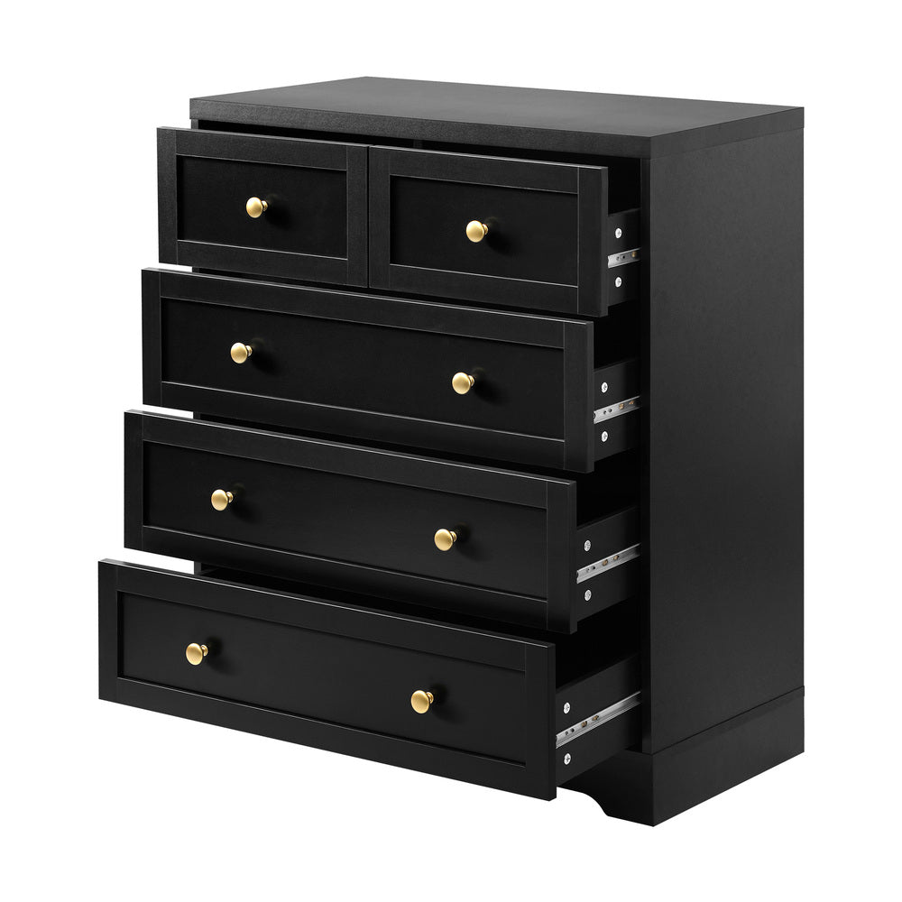 Oikiture Chest of Drawers with 5 Drawers Dresser Tallboy Storage Cabinet Black-Drawers-PEROZ Accessories