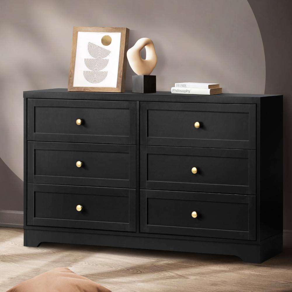 Oikiture Chest of Drawers with 6 Drawers Dresser Tallboy Storage Cabinet Black-Drawers-PEROZ Accessories