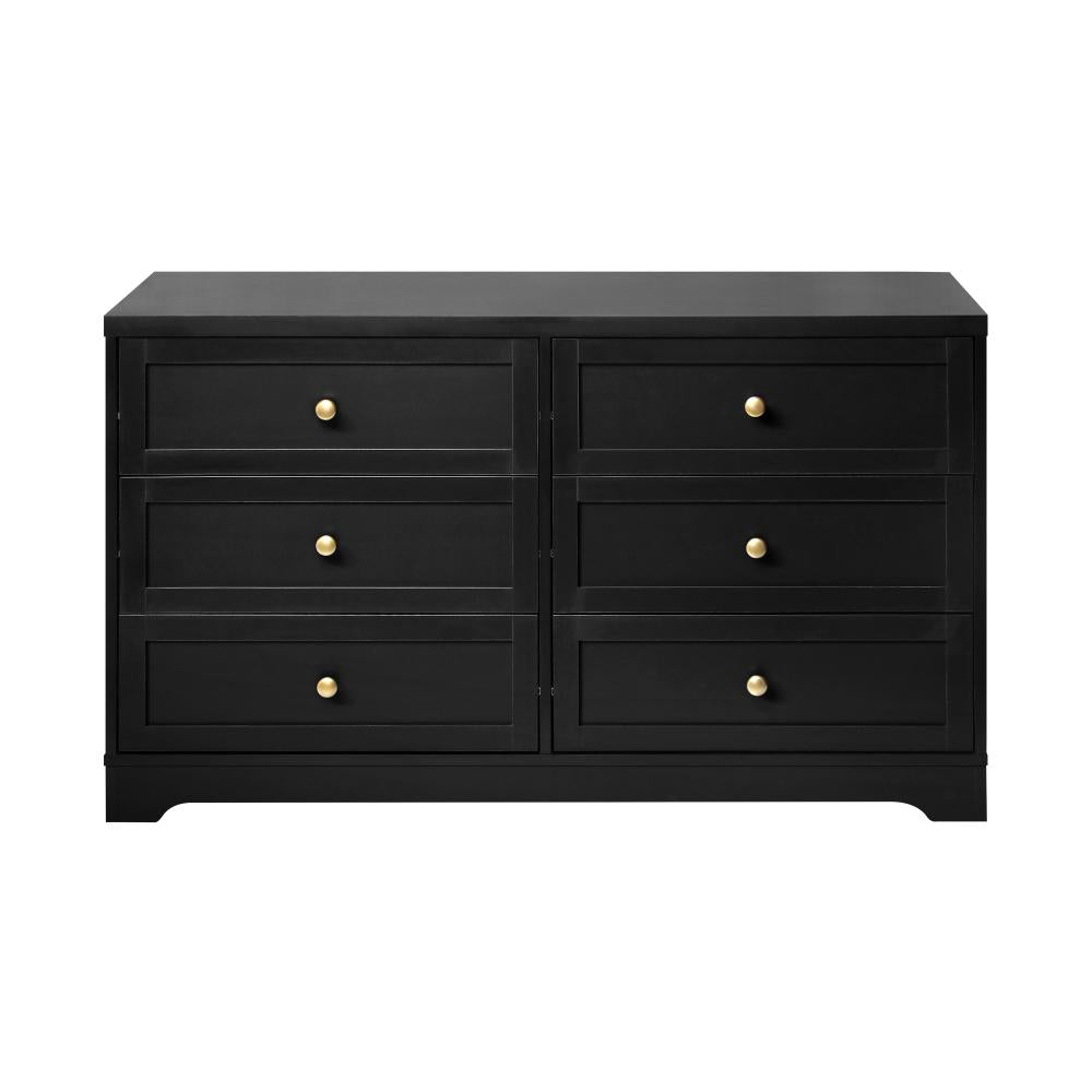 Oikiture Chest of Drawers with 6 Drawers Dresser Tallboy Storage Cabinet Black-Drawers-PEROZ Accessories