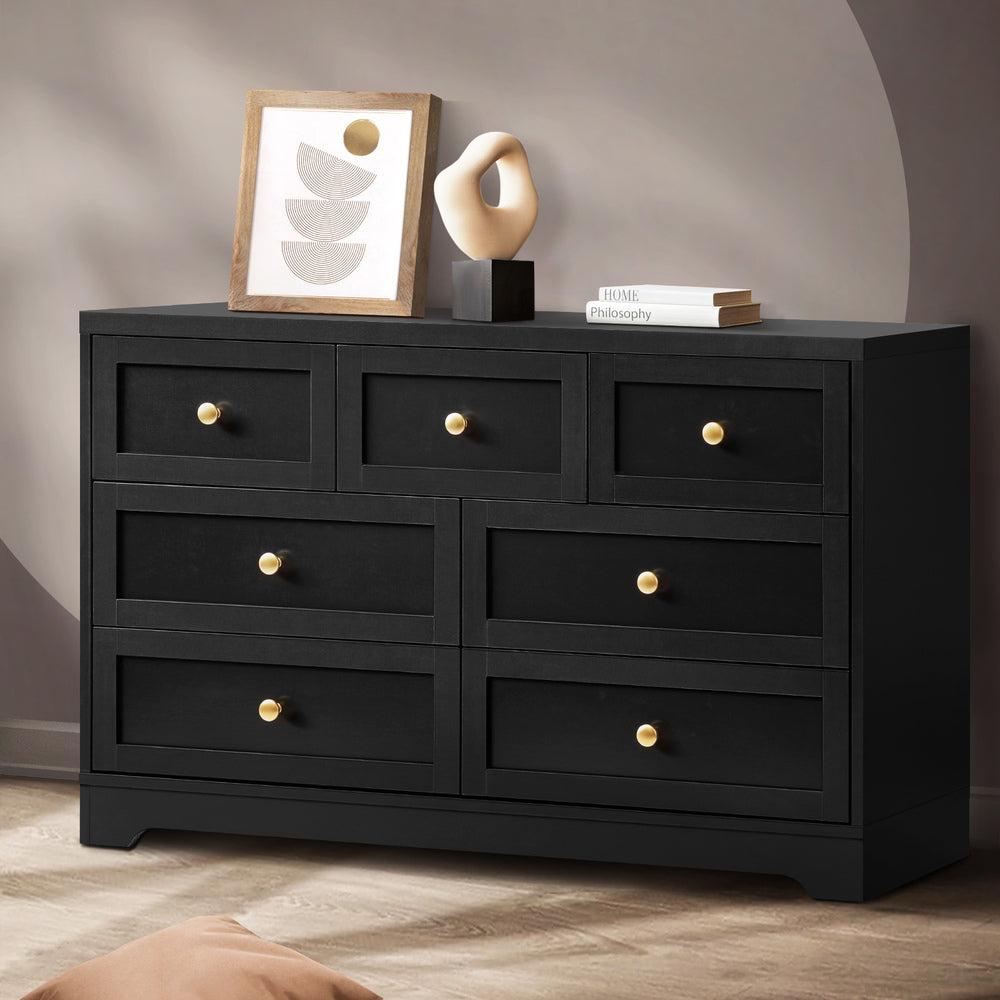 Oikiture Chest of Drawers with 7 Drawers Dresser Tallboy Storage Cabinet Black-Drawers-PEROZ Accessories