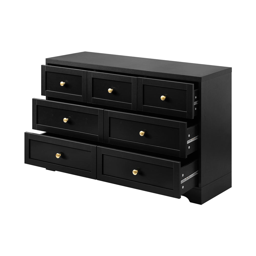 Oikiture 7 Chest of Drawers and Bedside Table Hamptons Furniture Set Black-Chest of Drawers-PEROZ Accessories
