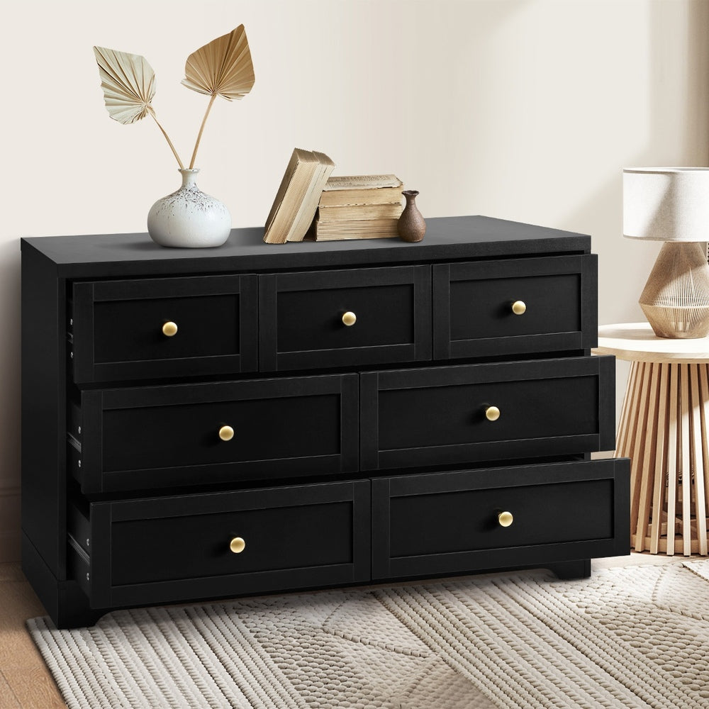 Oikiture 7 Chest of Drawers and Bedside Table Hamptons Furniture Set Black-Chest of Drawers-PEROZ Accessories