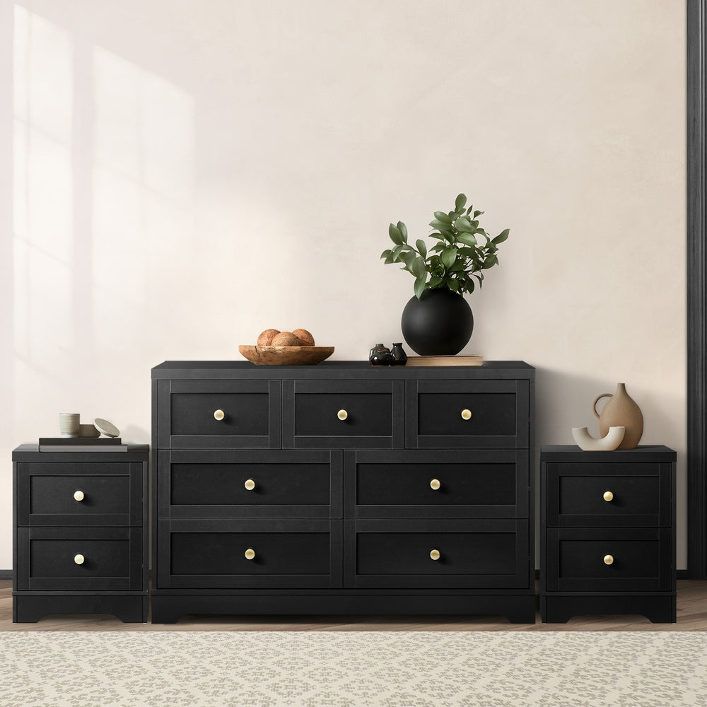 Oikiture 7 Chest of Drawers and 2 Bedside Tables Hamptons Furniture Set-Chest of Drawers-PEROZ Accessories