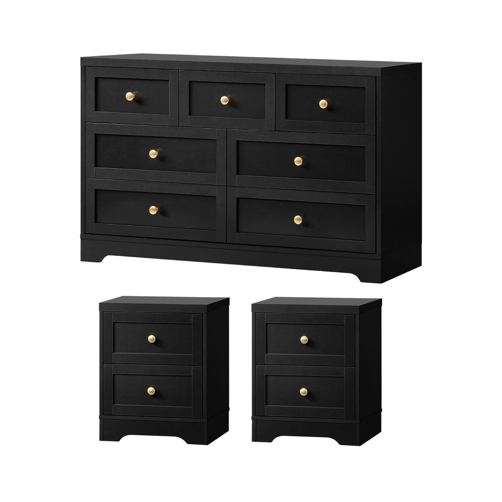 Oikiture 7 Chest of Drawers and 2 Bedside Tables Hamptons Furniture Set-Chest of Drawers-PEROZ Accessories