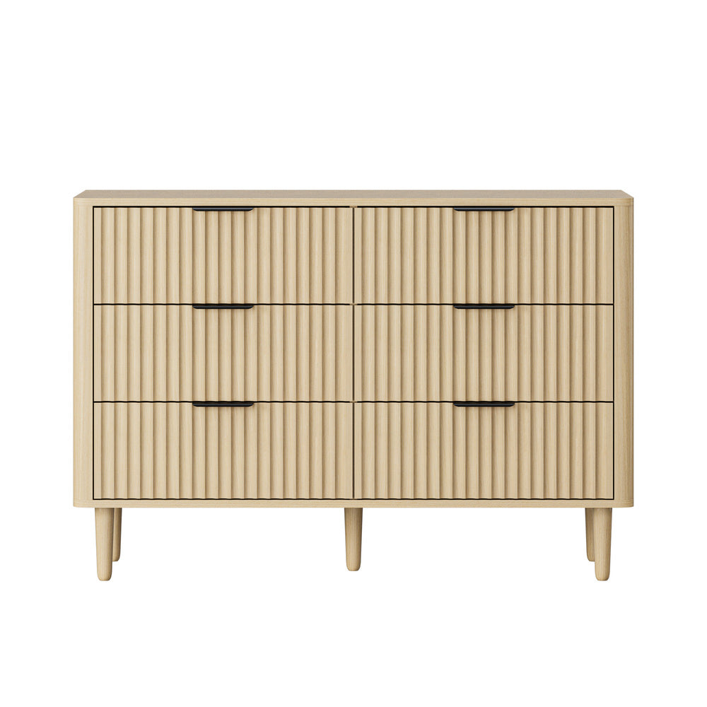 Oikiture 6 Chest of Drawers Dressers Lowboy Stripe Natural-Chest of Drawers-PEROZ Accessories