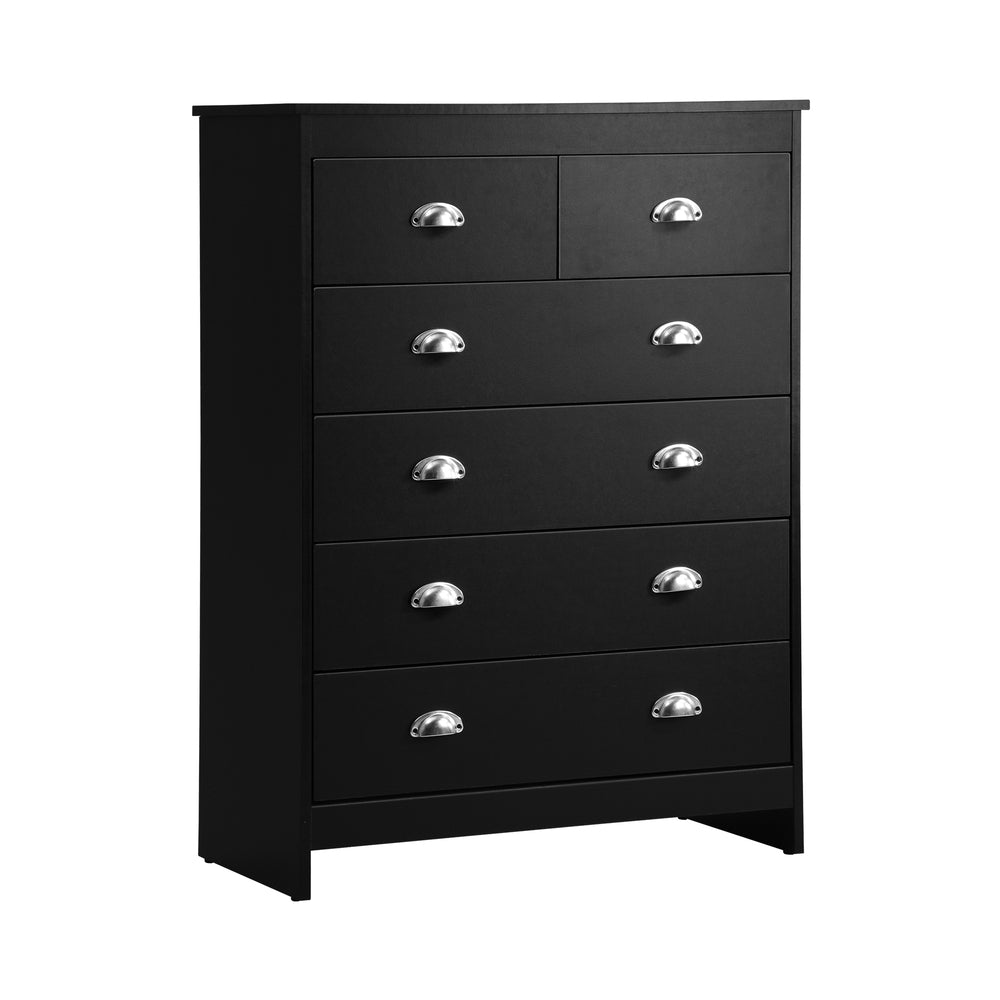 Oikiture 6 Chest of Drawers Tallboy Dresser Black-Chest of Drawers-PEROZ Accessories