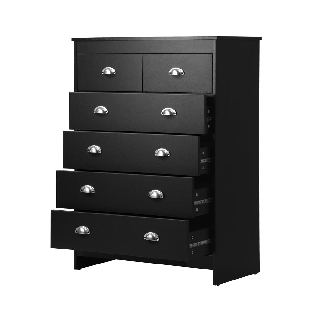 Oikiture 6 Chest of Drawers Tallboy Dresser Black-Chest of Drawers-PEROZ Accessories