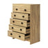 Oikiture Tallboy Chest of Drawer Dresser with 6 Drawers Bedroom Storage Cabinet Natural Wood-Drawers-PEROZ Accessories
