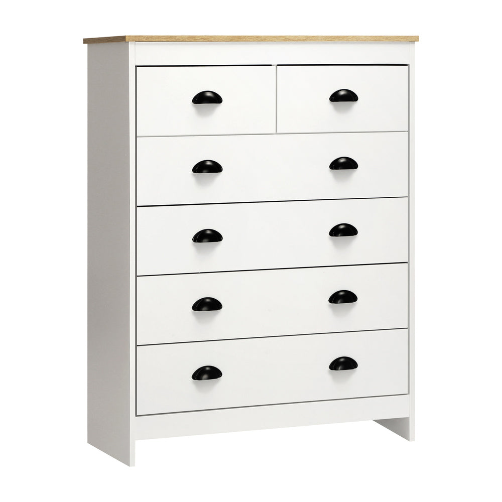 Oikiture Tallboy Chest of Drawer Dresser with 6 Drawers Bedroom Storage Cabinet White-Drawers-PEROZ Accessories
