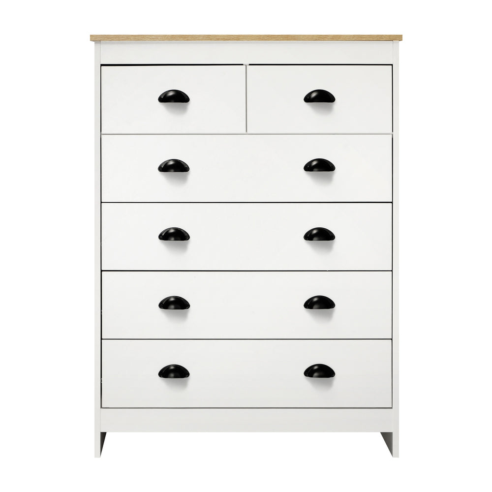 Oikiture Tallboy Chest of Drawer Dresser with 6 Drawers Bedroom Storage Cabinet White-Drawers-PEROZ Accessories