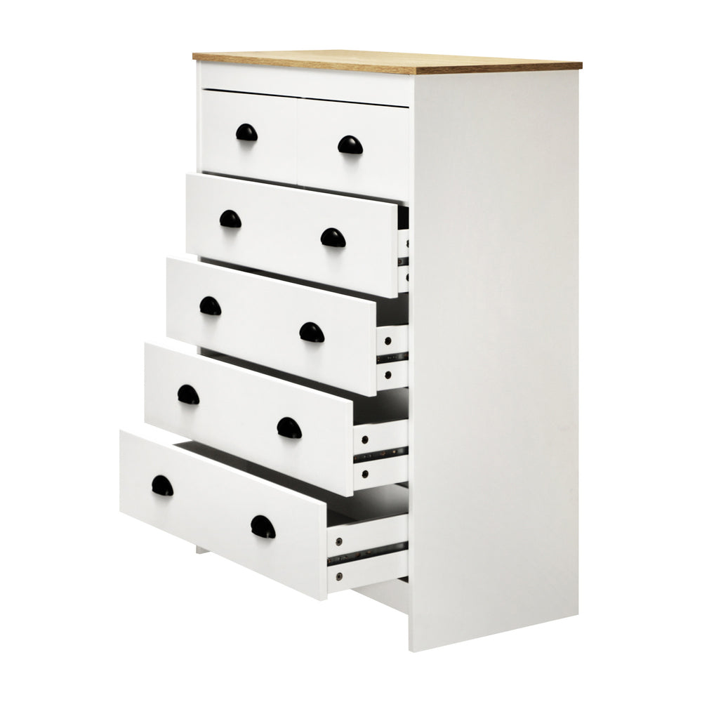 Oikiture Tallboy Chest of Drawer Dresser with 6 Drawers Bedroom Storage Cabinet White-Drawers-PEROZ Accessories