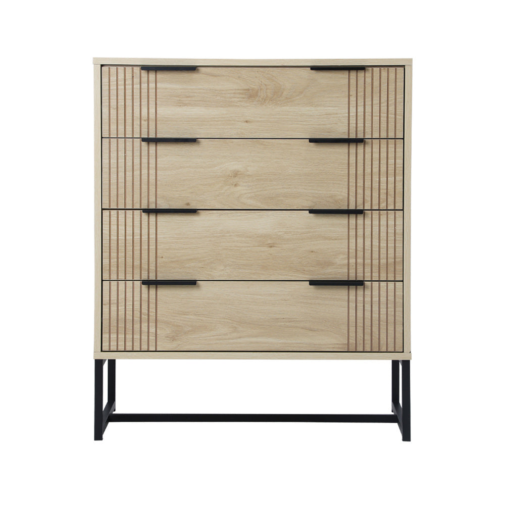 Oikiture 4 Chest of Drawers Dresser Table Lowboy Natural-Chest of Drawers-PEROZ Accessories