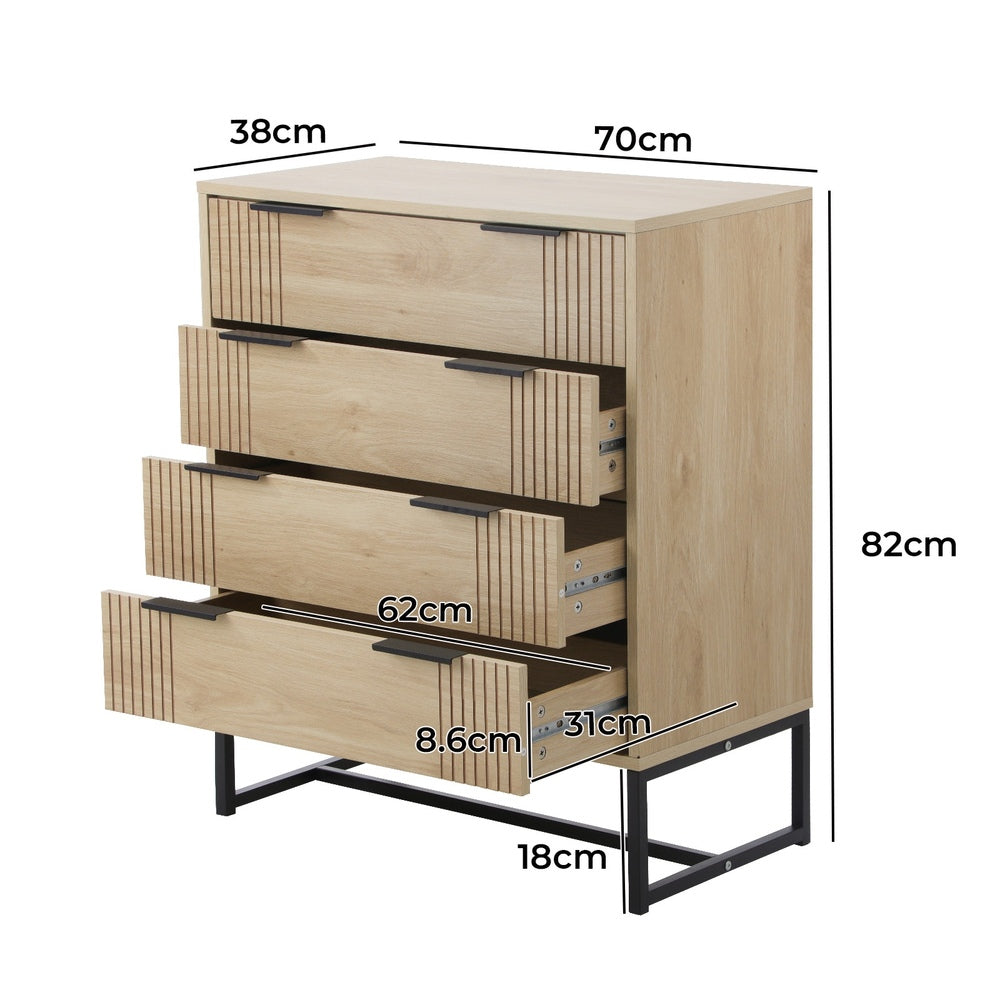 Oikiture 4 Chest of Drawers Dresser Table Lowboy Natural-Chest of Drawers-PEROZ Accessories