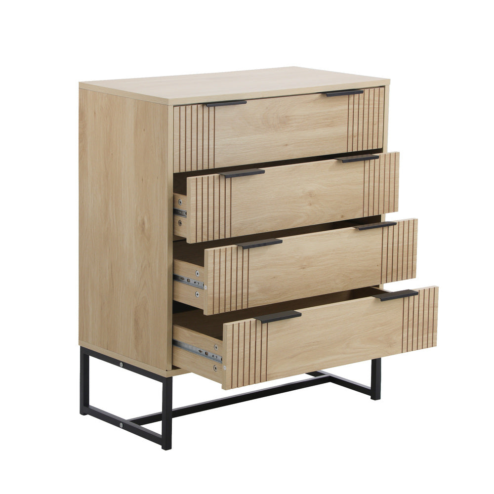 Oikiture 4 Chest of Drawers Dresser Table Lowboy Natural-Chest of Drawers-PEROZ Accessories