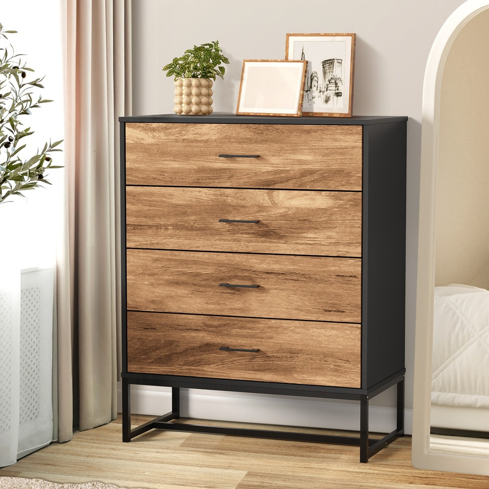 Oikiture 4 Chest of Drawers Tallboy Metal Black-Chest of Drawers-PEROZ Accessories