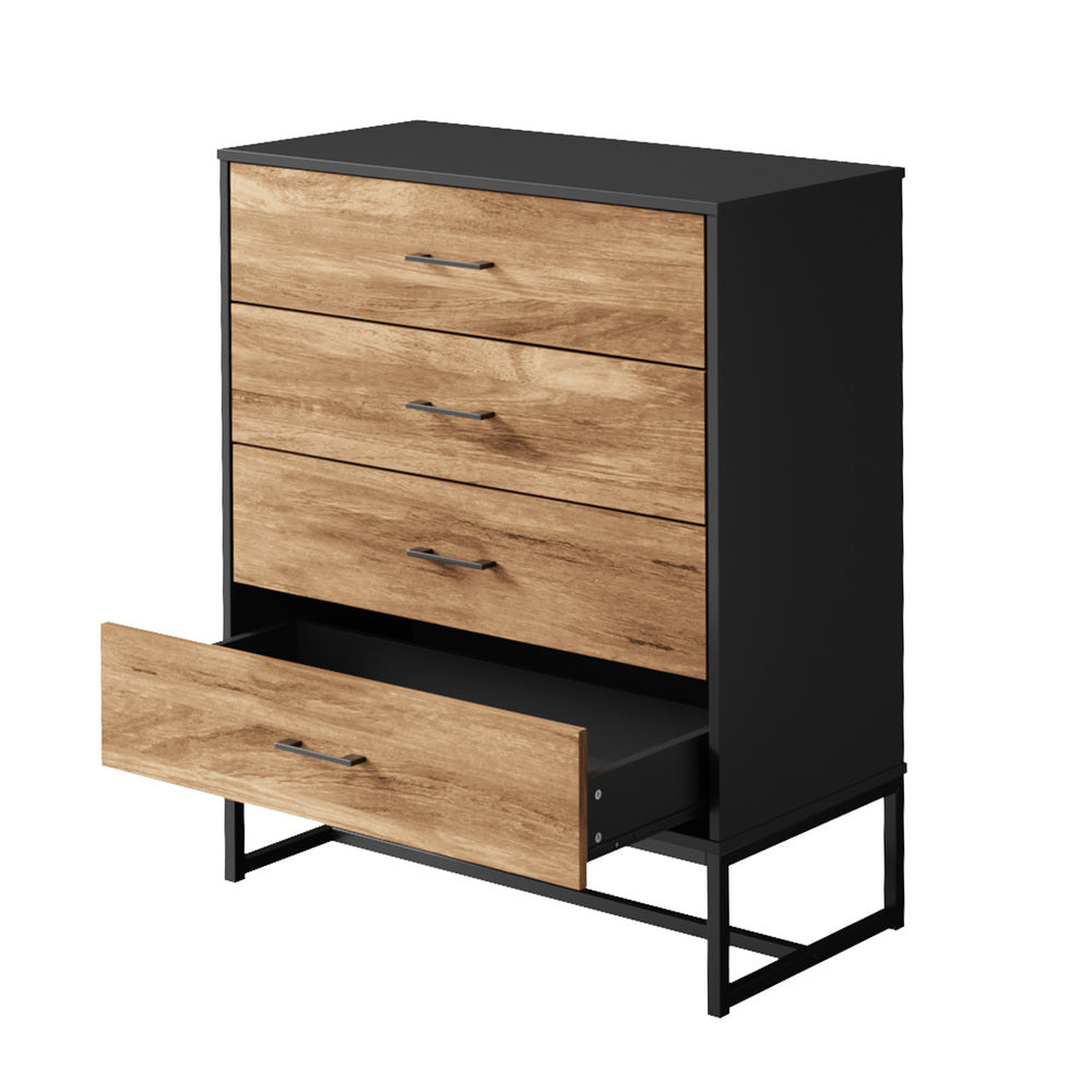 Oikiture 4 Chest of Drawers Tallboy Metal Black-Chest of Drawers-PEROZ Accessories