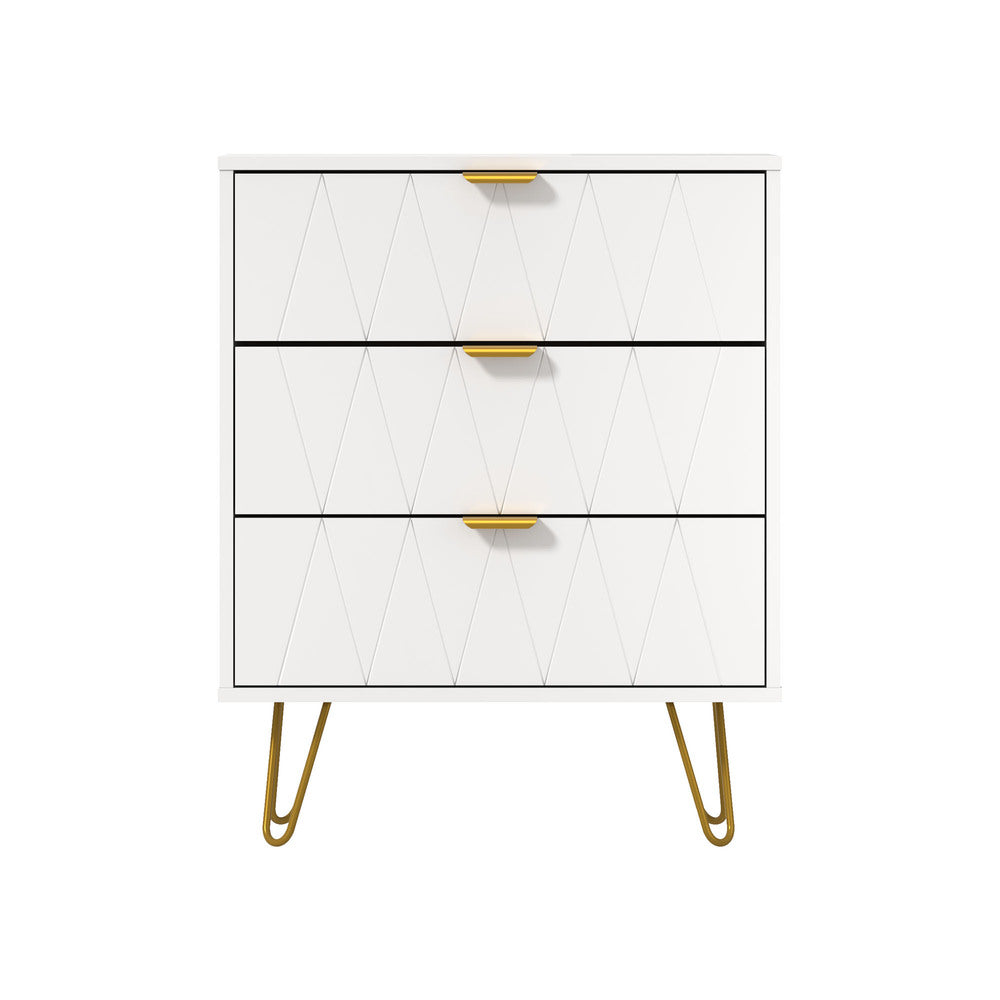 Oikiture 3 Chest of Drawers Gold Handles Dresser Storage Cabinet White-Chest of Drawers-PEROZ Accessories