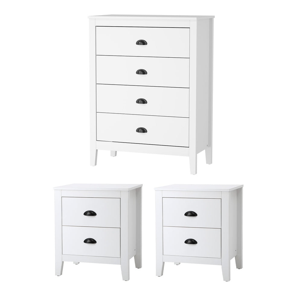 Oikiture 4 Chest of Drawers and 2 Bedside Tables Vintage Bedroom Set White-Chest of Drawers-PEROZ Accessories