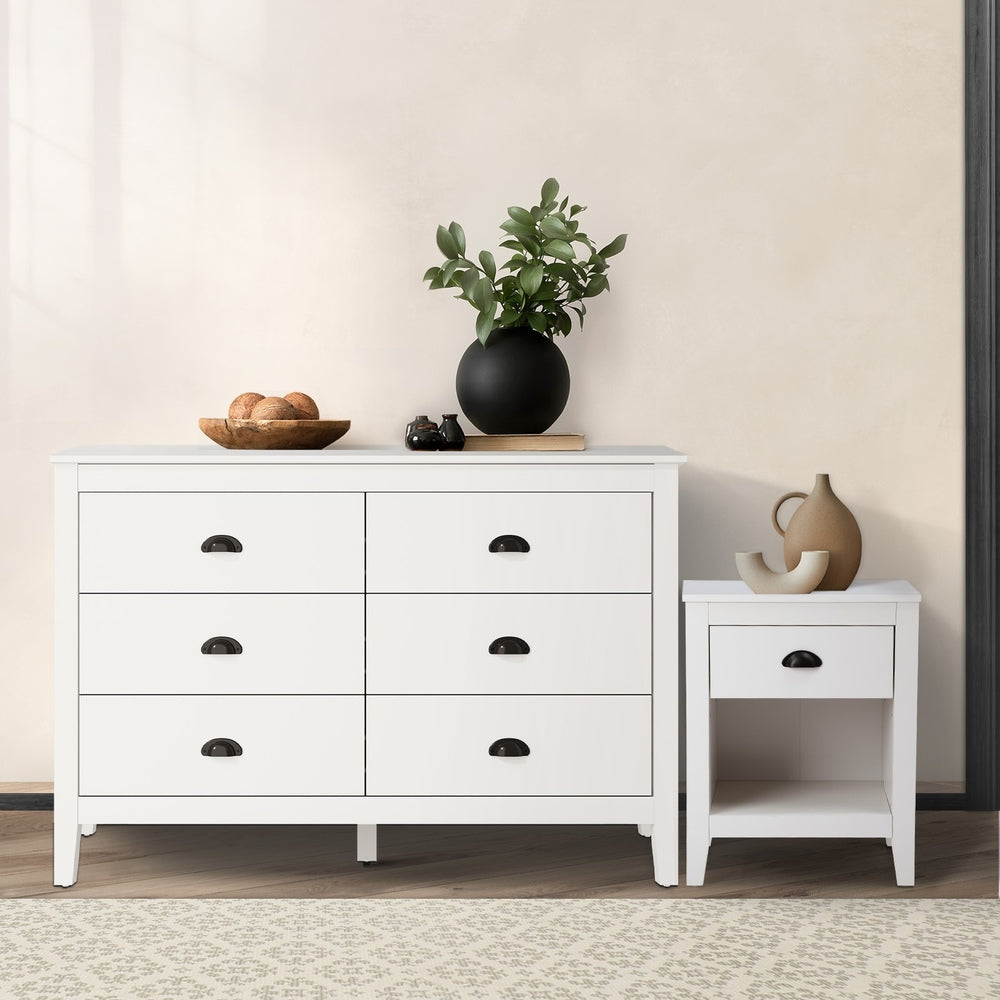 Oikiture 6 Chest of Drawers and Bedside Table Vintage Bedroom Set-Chest of Drawerss-PEROZ Accessories